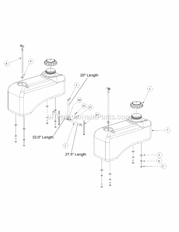 Fuel Tank Assembly Diagram and Parts List for M48-KW 53AB5DAV150-19-HP Cub Cadet Lawn Tractor